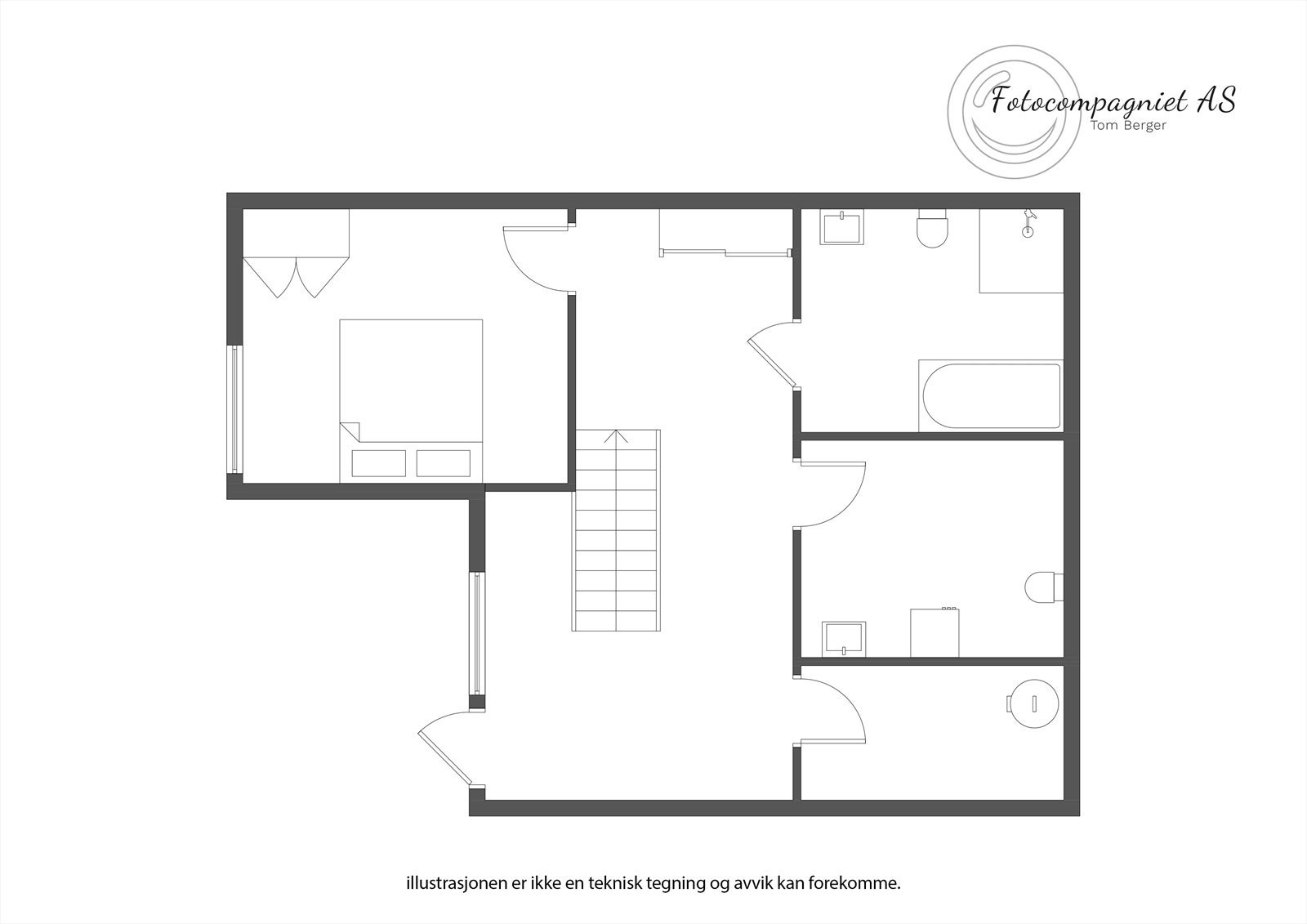 Plantegning 1.etasje: Entré/trapperom, bad, soverom, bad/vaskerom, bod Galleribilde