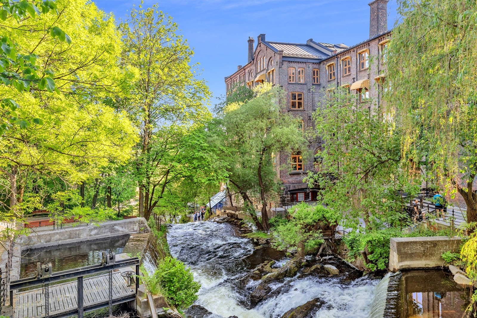 Det er kort vei til Akerselva. Her kan man gå hyggelige turer til blant annet Grünerløkka og badedammen i Nydalen Galleribilde