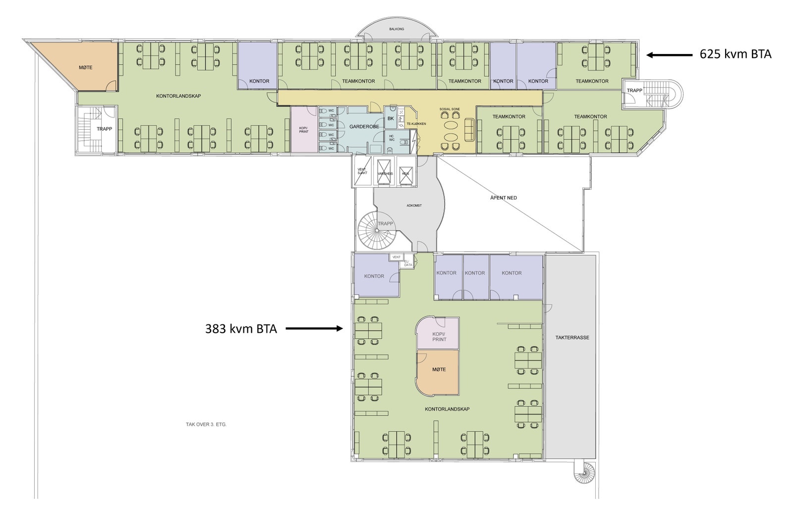 383 kvm BTA kontor i 5.etg med terrasse. Galleribilde