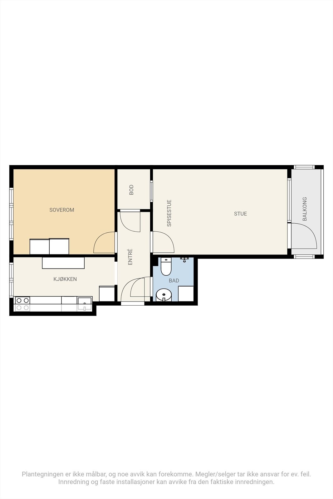 Plantegning - Lignende leiligheter i borettslaget har bygget om boligen til en 3-roms ved å flytte kjøkkenet ut i stuen. Galleribilde