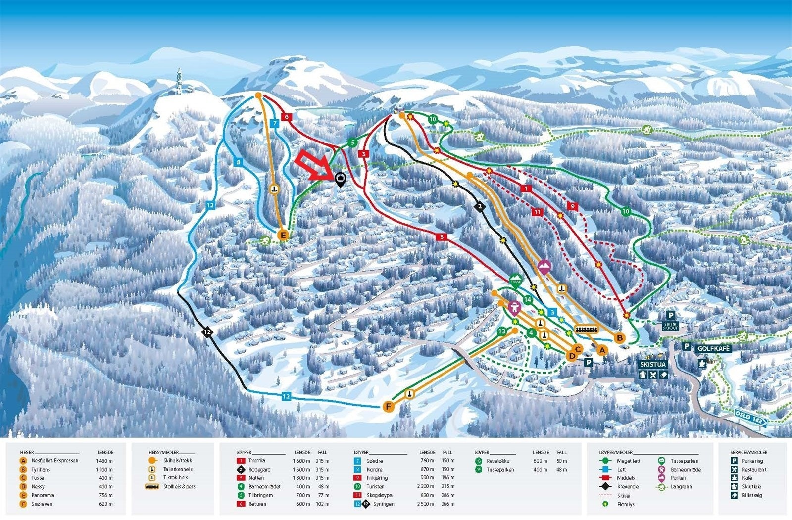 Nesfjellet Skikart med hyttas beliggenhet. Galleribilde