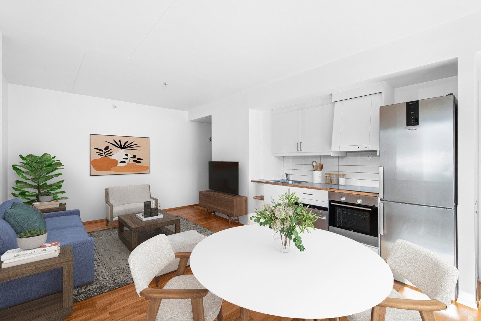 Stue og kjøkken i åpen løsning (Digital styling) Galleribilde