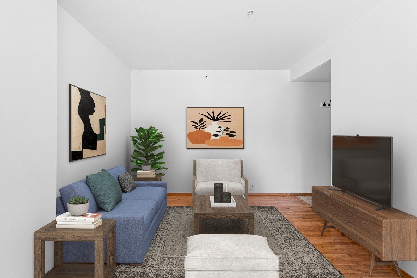 Stuen har plass til tv-krok og spisestue (Digital styling) Galleribilde