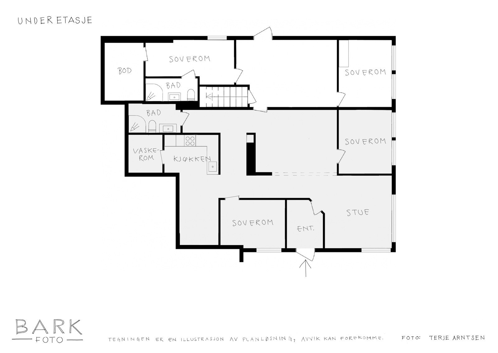 Planskisse Haakon Sæthres veg 47 - underetasje (Trenger du ikke alt areal nå, så er det enkelt å lage til en liten hybel her). Galleribilde