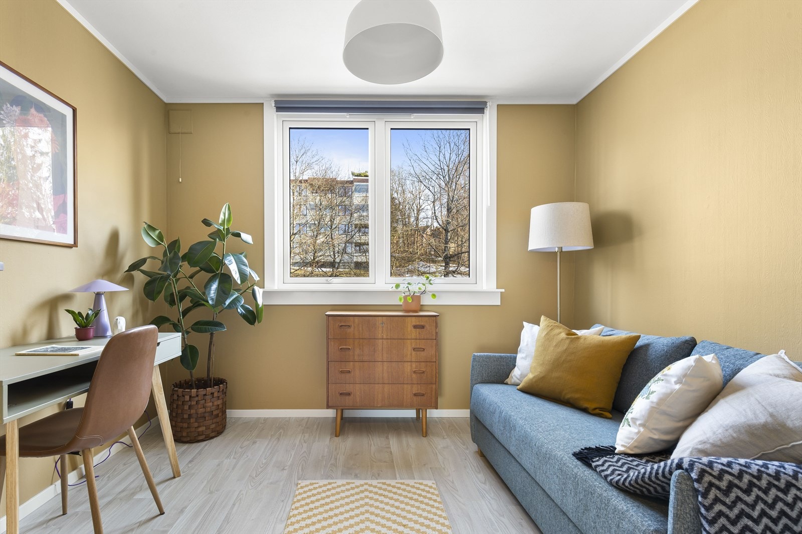 Stort soverom innredet med sovesofa og kontorpult. Fin vindusflate som slipper godt med naturlig lys inn i rommet. Galleribilde