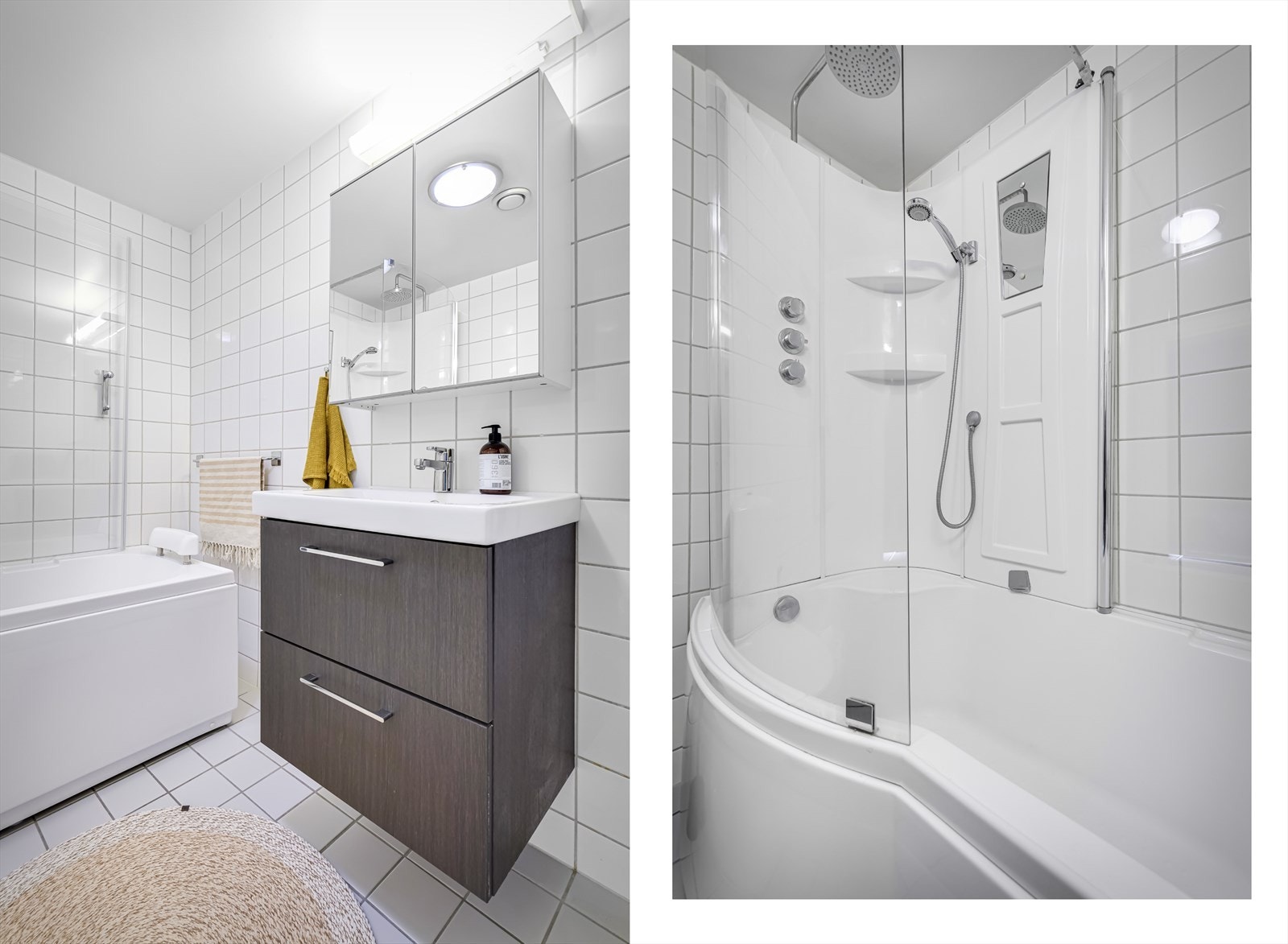 Her får du spa-følelsen i eget hjem. Dusjkabinettet med badekar er utstyrt med både hånd- og regnfallsdusj. Galleribilde