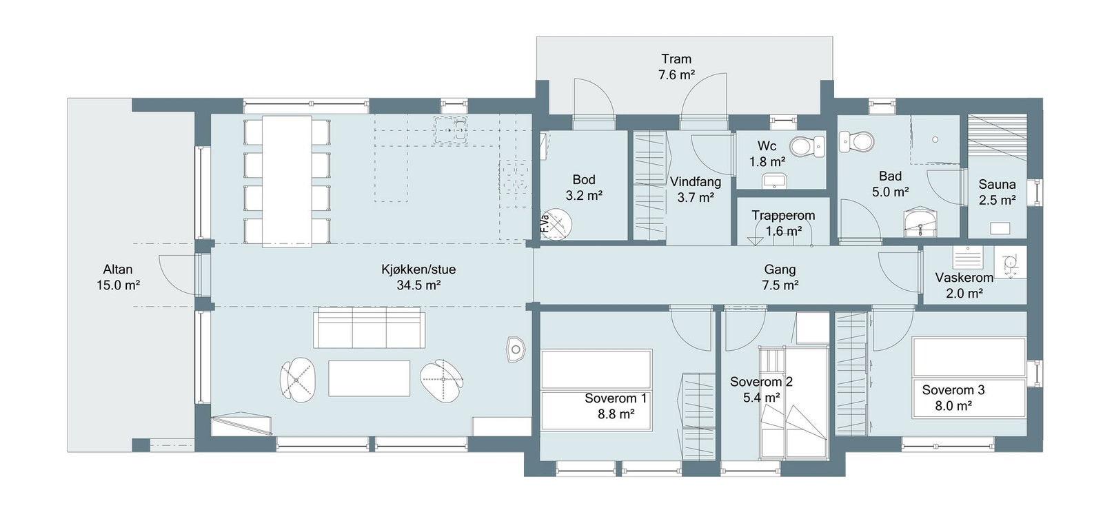 Plan 1.etg hyttetype Aasebu Galleribilde