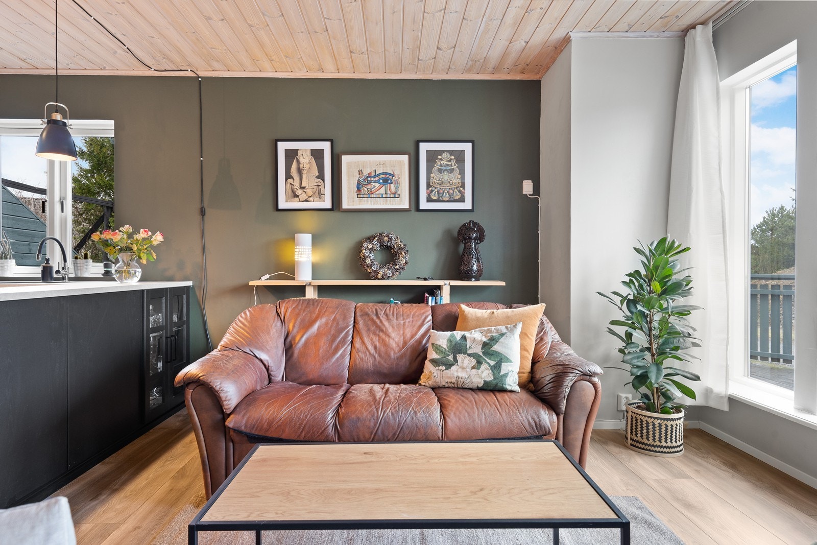 Dus og moderne grønnfarge på vegg. Galleribilde