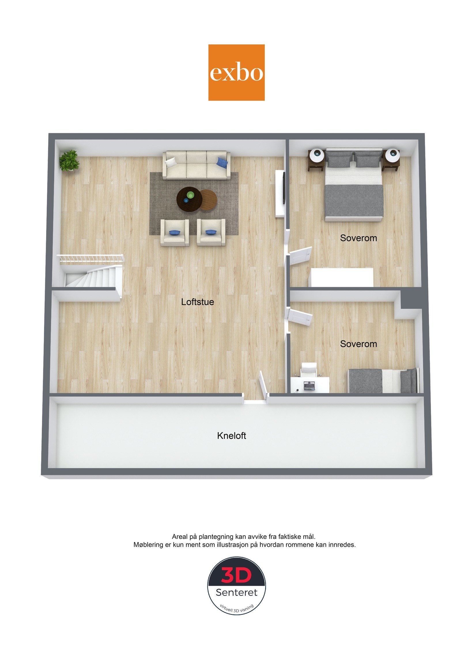 Plantegning loft (det foreligger ikke tegninger på loft, så dette anses som ikke godkjent oppholdsrom) Galleribilde