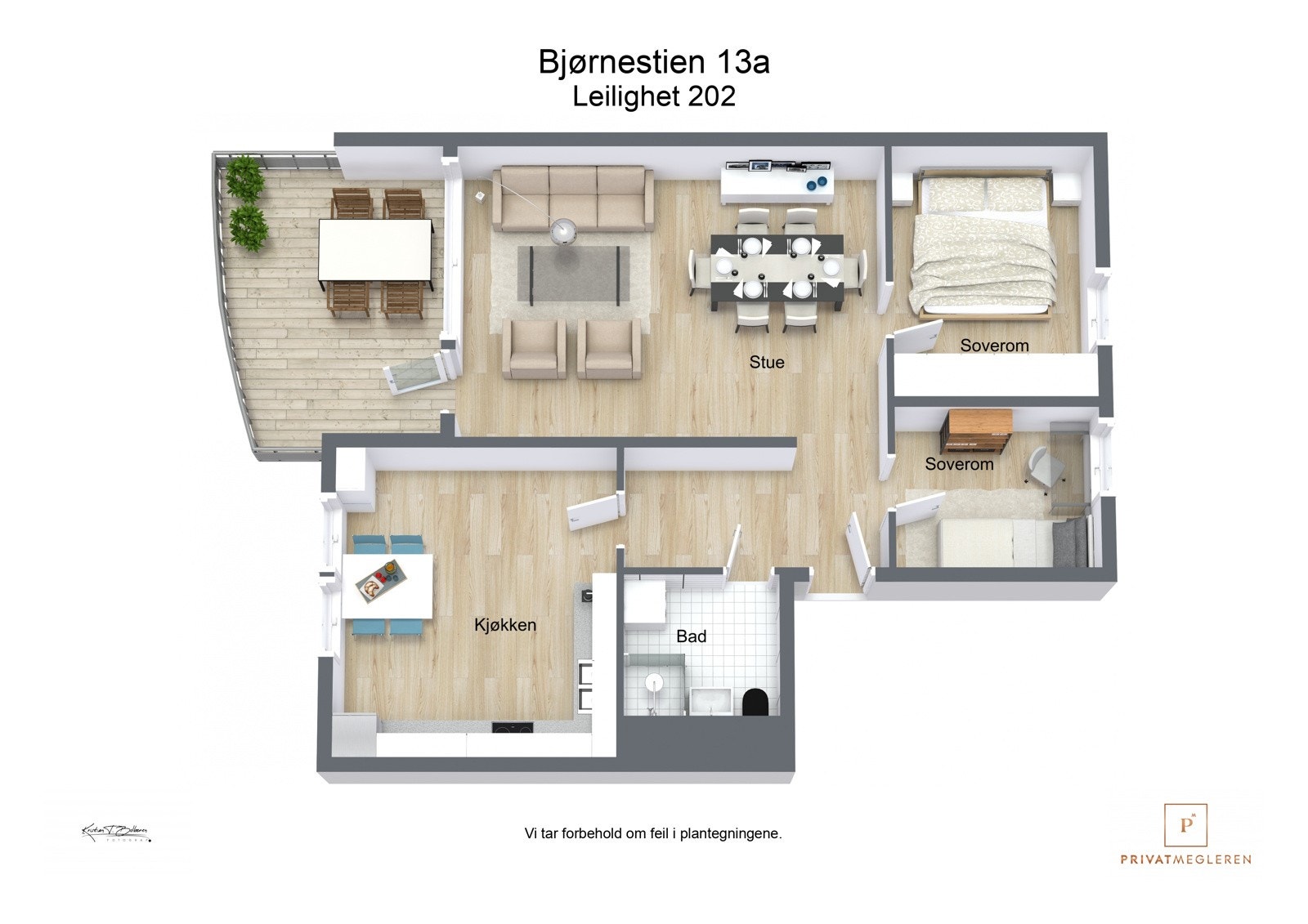 Bjørnestien 13a - 3D plantegning Galleribilde