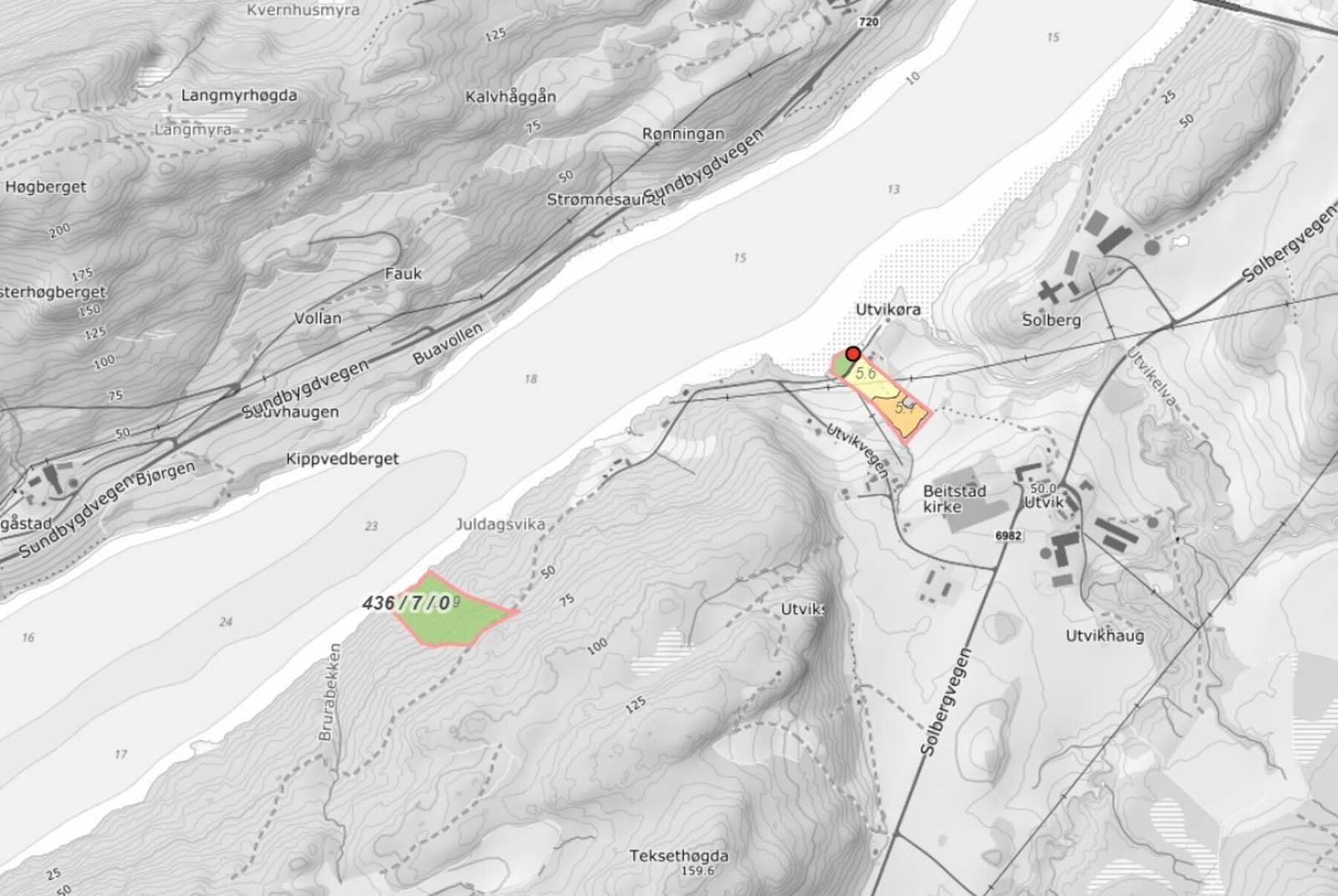 Tilleggseiendommene med korrekt markering i kart. Galleribilde