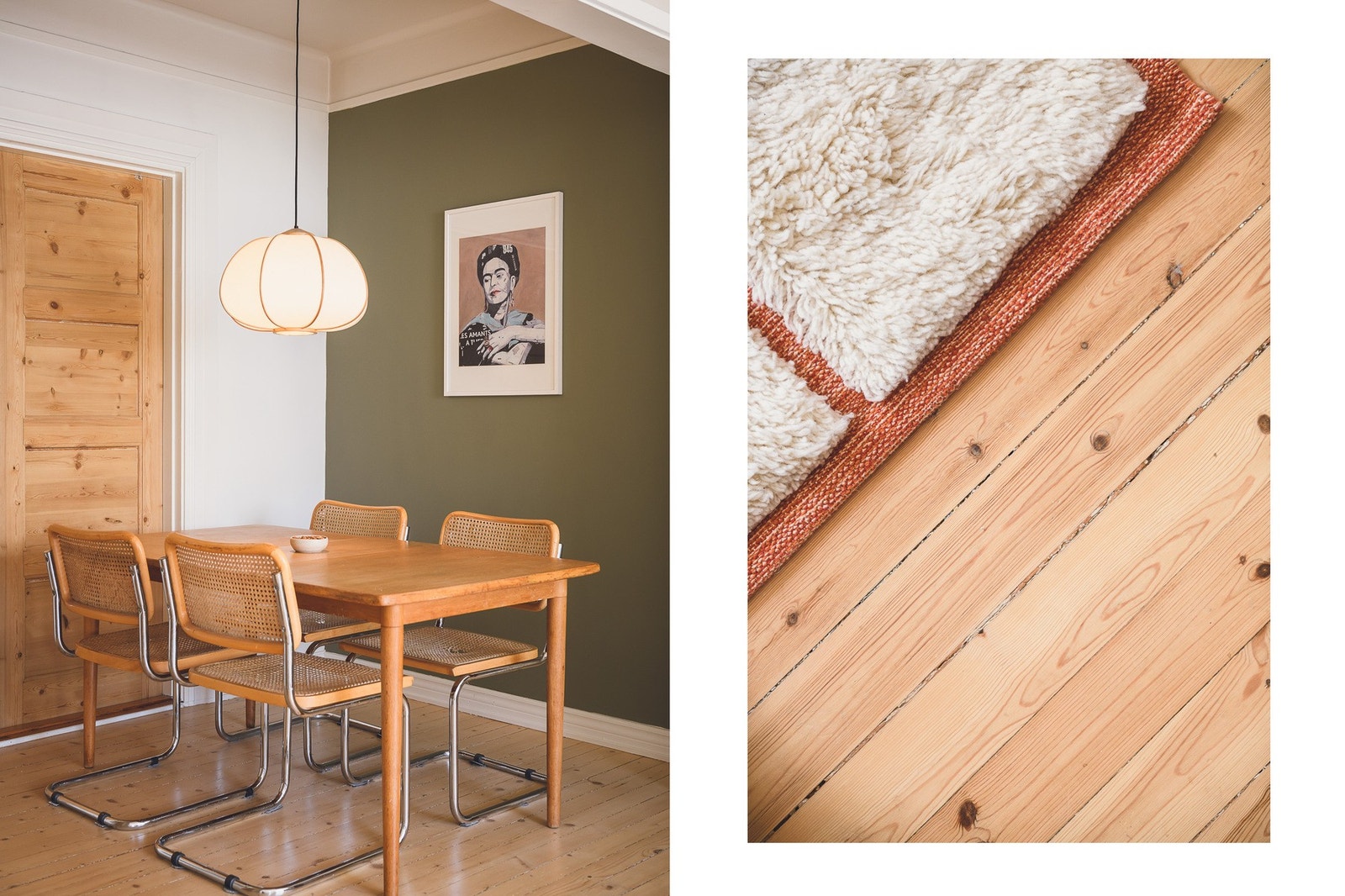 Dekorativt fargetoner samt originalt furugulv. Galleribilde