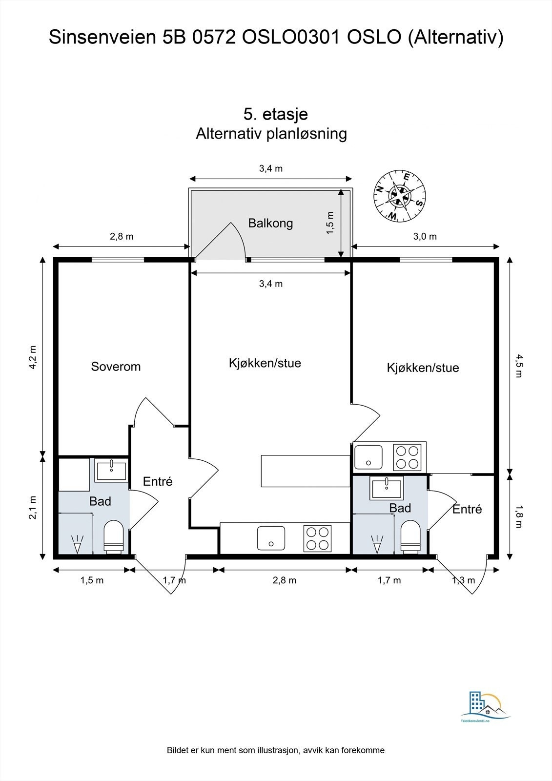 Alternativ plantegning er lik byggemeldt tegning. Dør mellom hoveddel og utleiedel er i dag tettet igjen. Dette er et søknadspliktig tiltak. Galleribilde