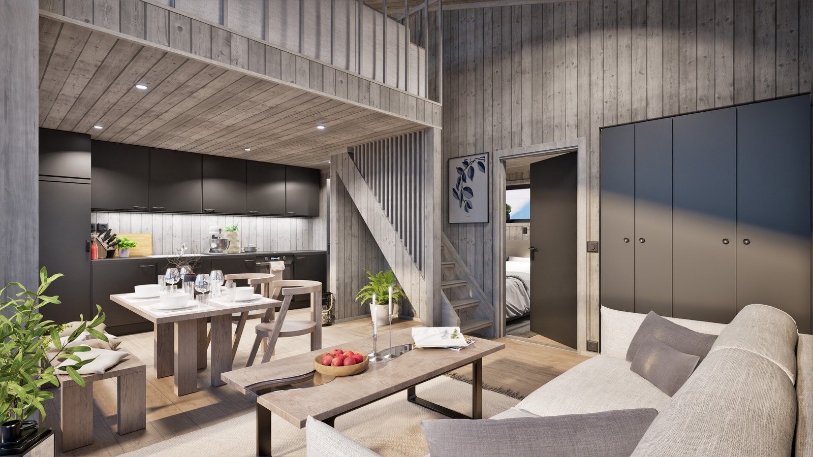 Illustrasjon av stue, hytte nr 3 Galleribilde