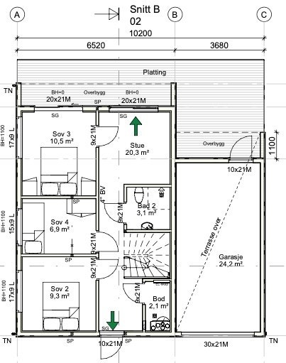 Plantegning 1. etasje Galleribilde
