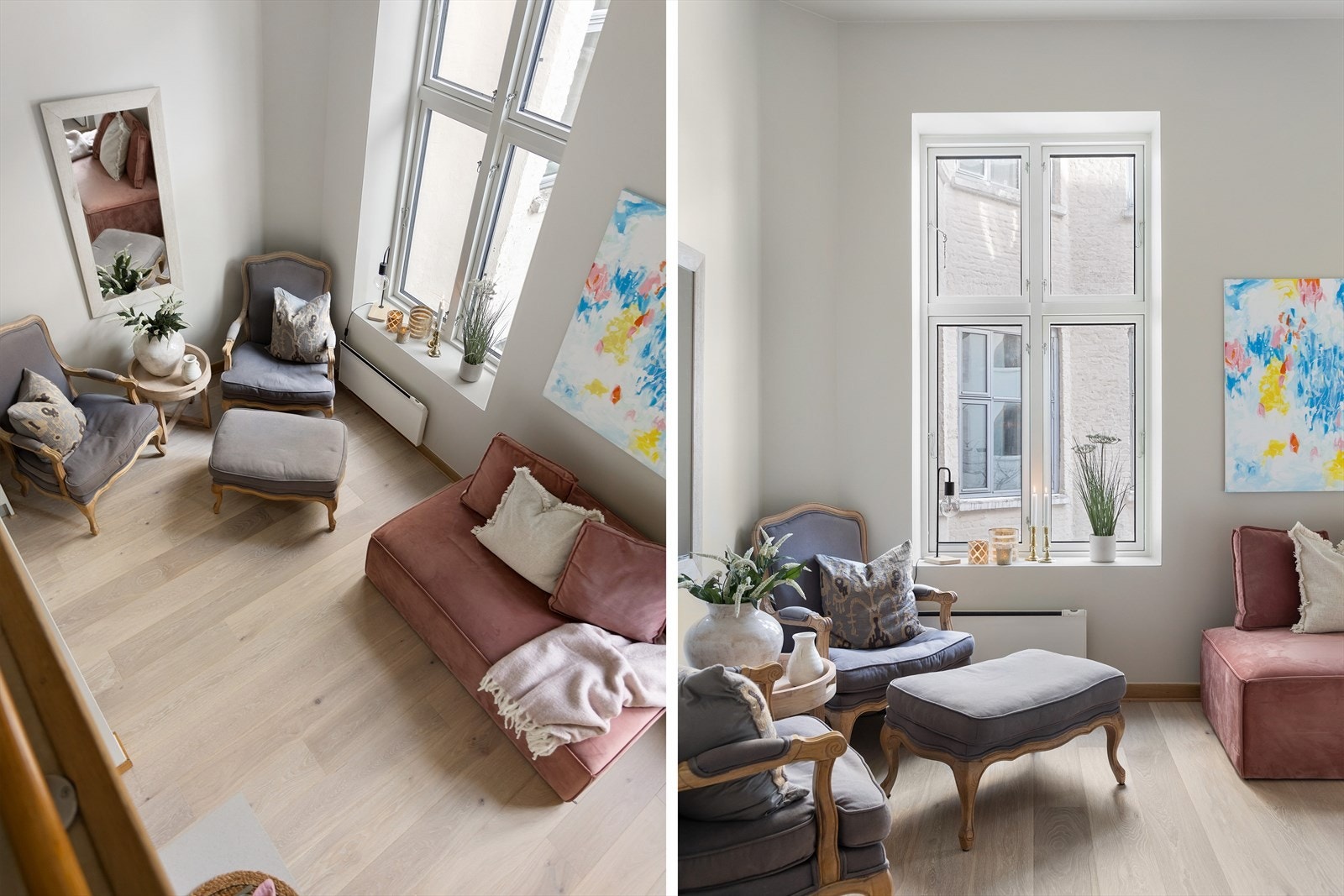 Stuen har gjennomgående ny 1-stavs eike parkett Galleribilde