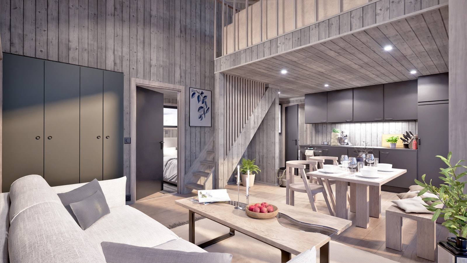 Illustrasjon av stue, hytte nr 4 Galleribilde