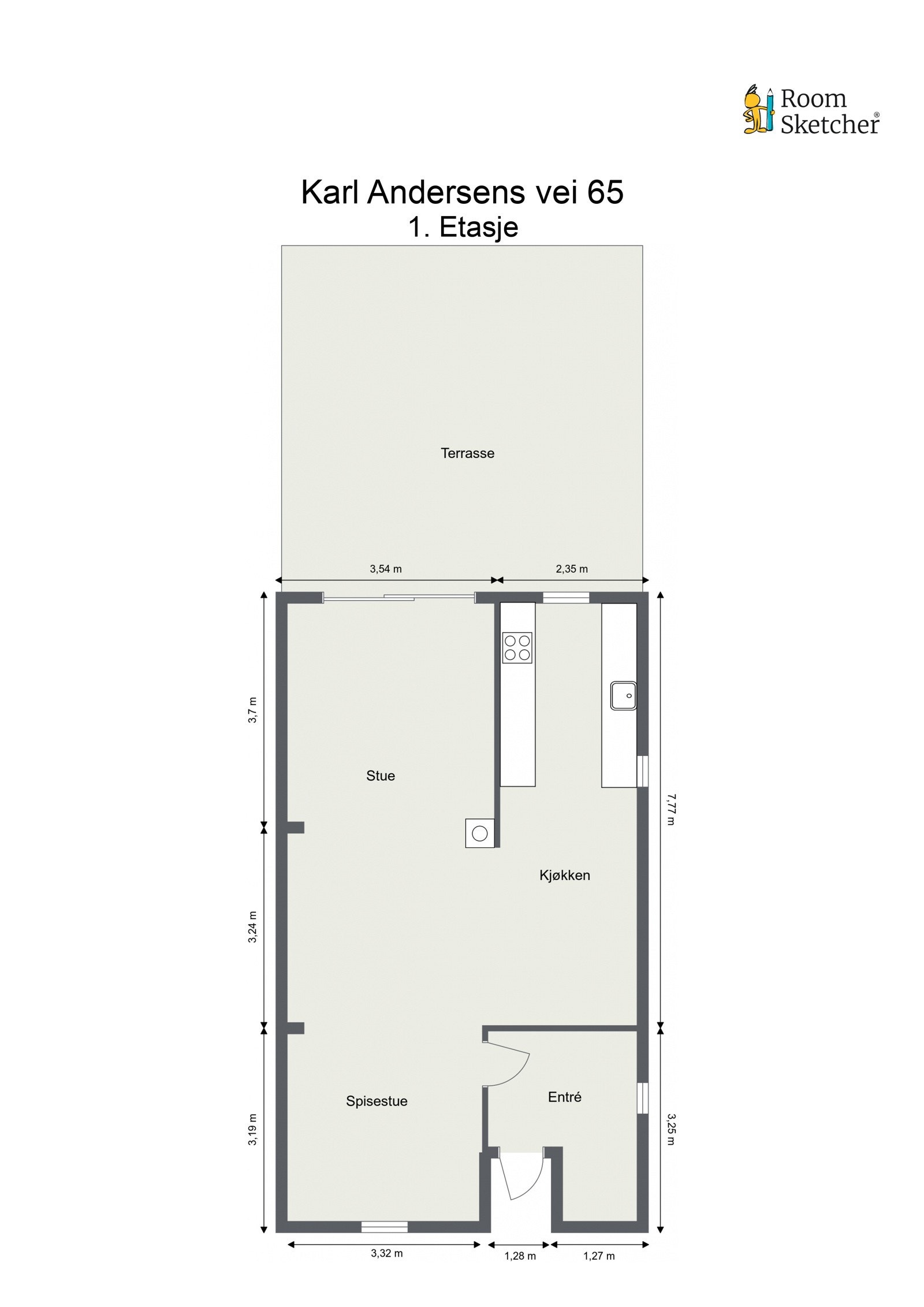 Planløsning 1 etg: Stue/kjøkken og entré. Galleribilde