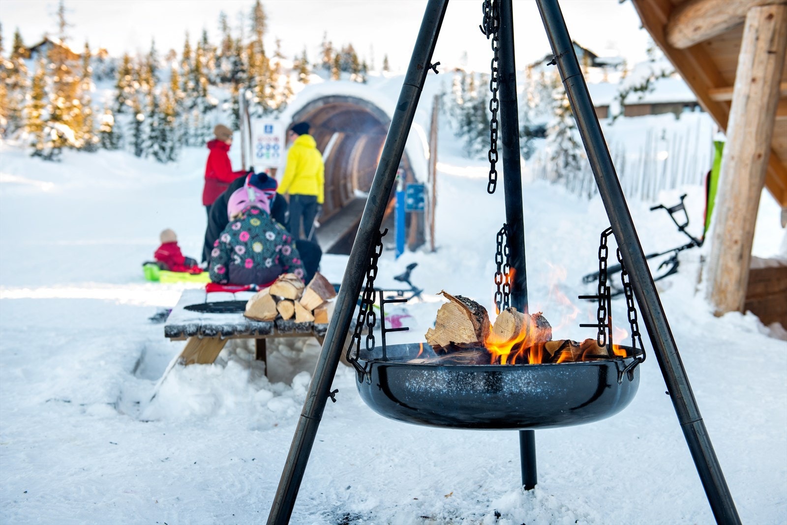 Akebakken med skiband på 102 meter er et populært sted for barna - bakken ligger ca. 750 meter fra tomtefeltet Galleribilde