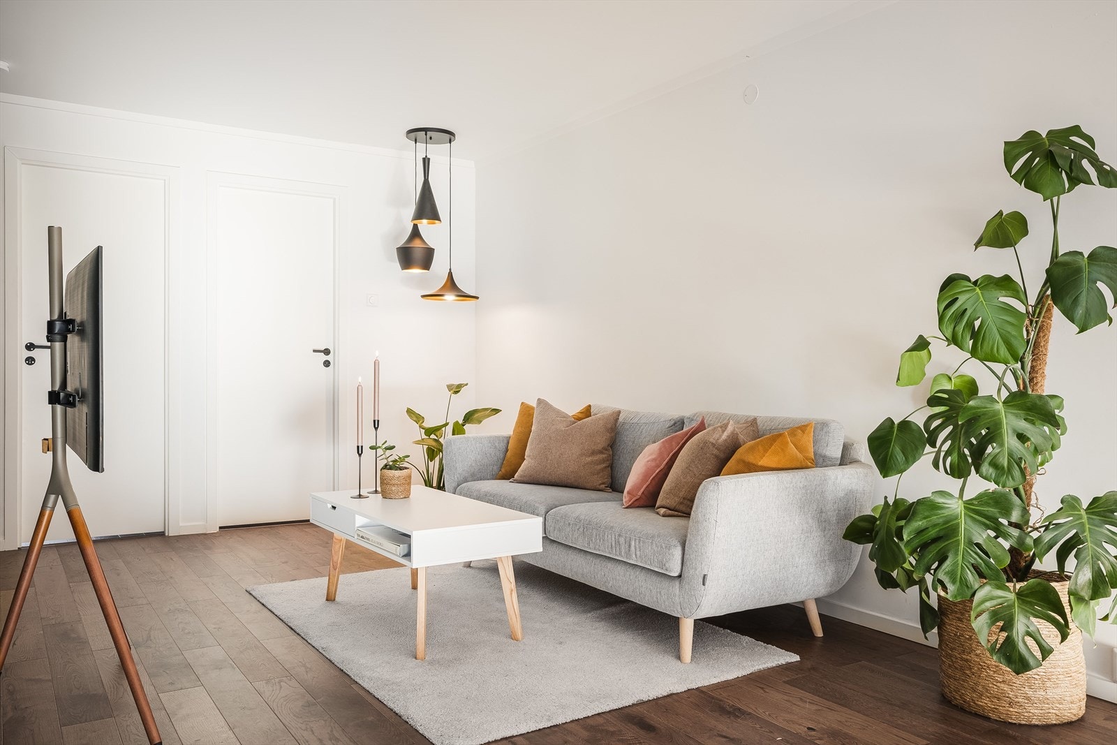 Det er ulike møbleringsmuligheter med god plass til både sofagruppe og spisestuebord. Galleribilde