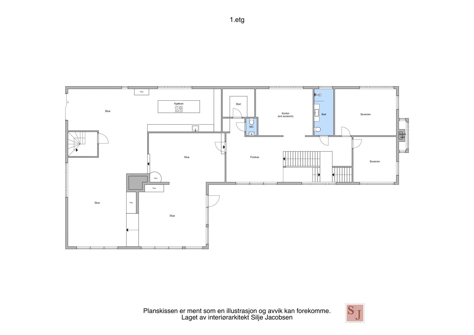Plantegning 1. etasje Galleribilde