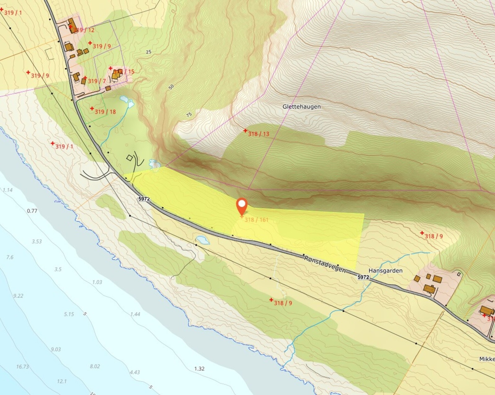 Kart over eiendomsgrensene. Galleribilde