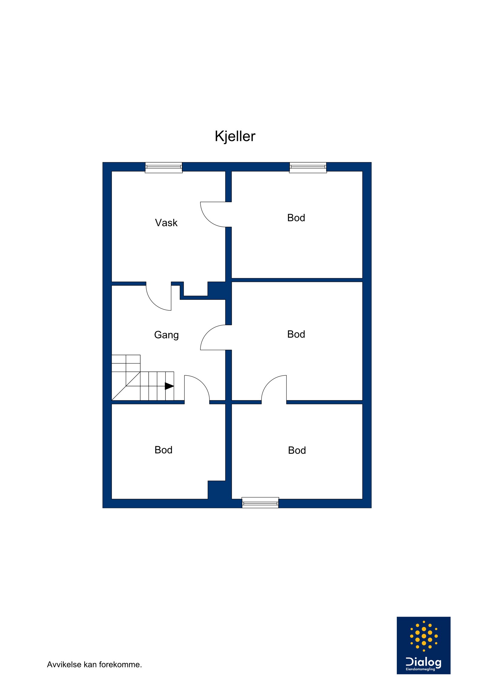 Plantegning over kjeller med rikelig med lagringsplass. Galleribilde