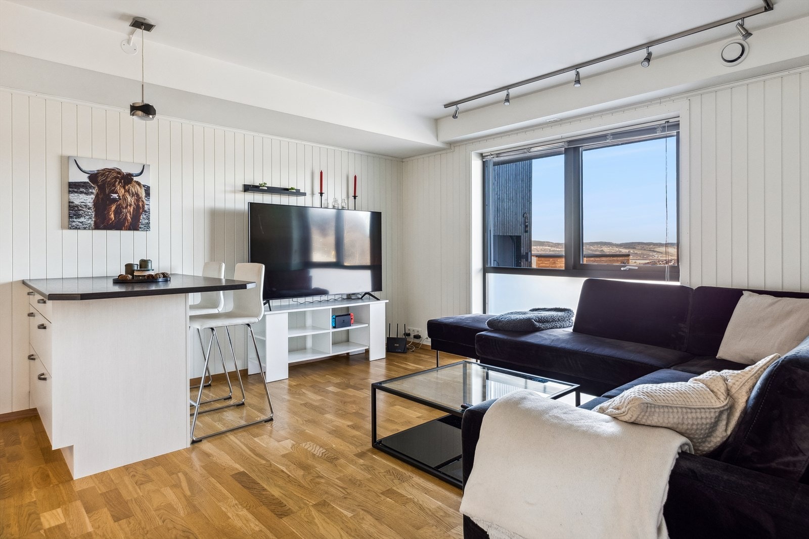 Utleiedel: Lys og fin stue i boligens utleiedel. Denne delen av boligen har eget strømskap og strømmåler. Det er også vannbåren varme i utleiedelen. Galleribilde