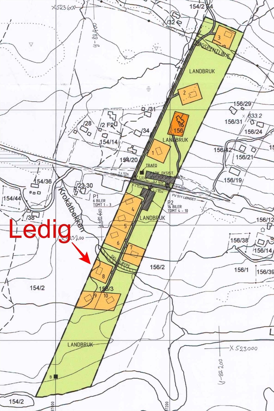 Plankart Lona Hytteområde med ledig tomt Galleribilde