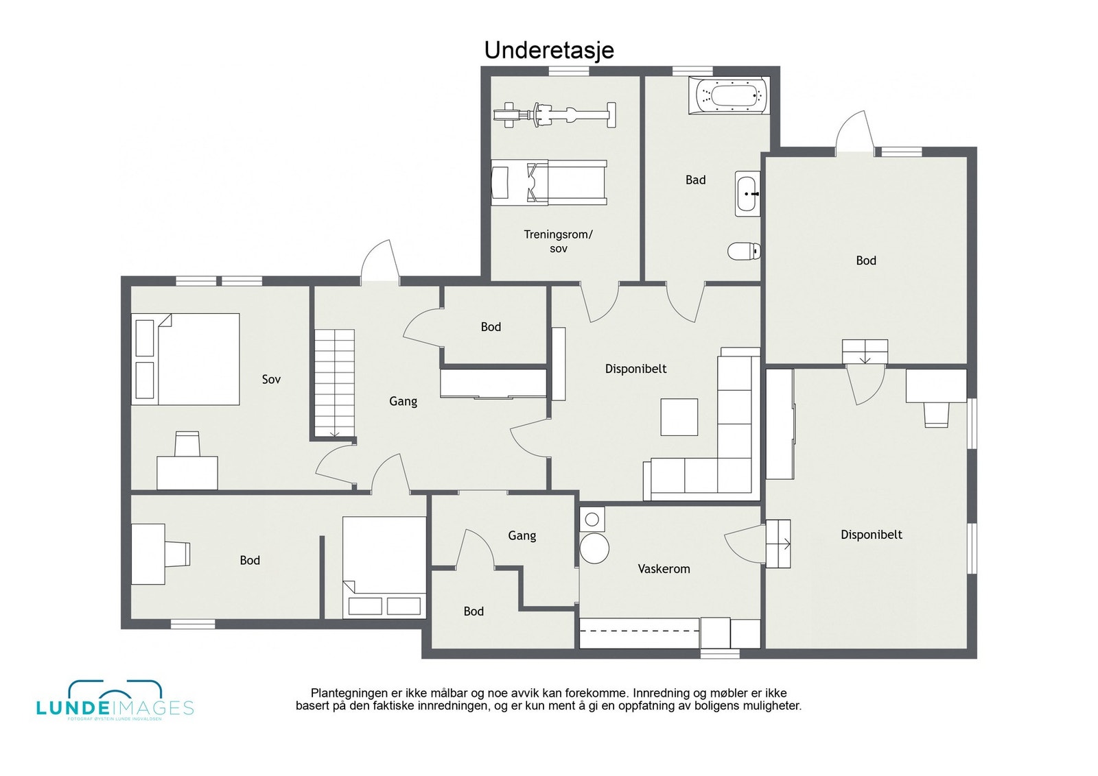 Plantegning U. etasje - ikke målbar - boligens underetasje har et BRA-i på 145 kvm. Galleribilde