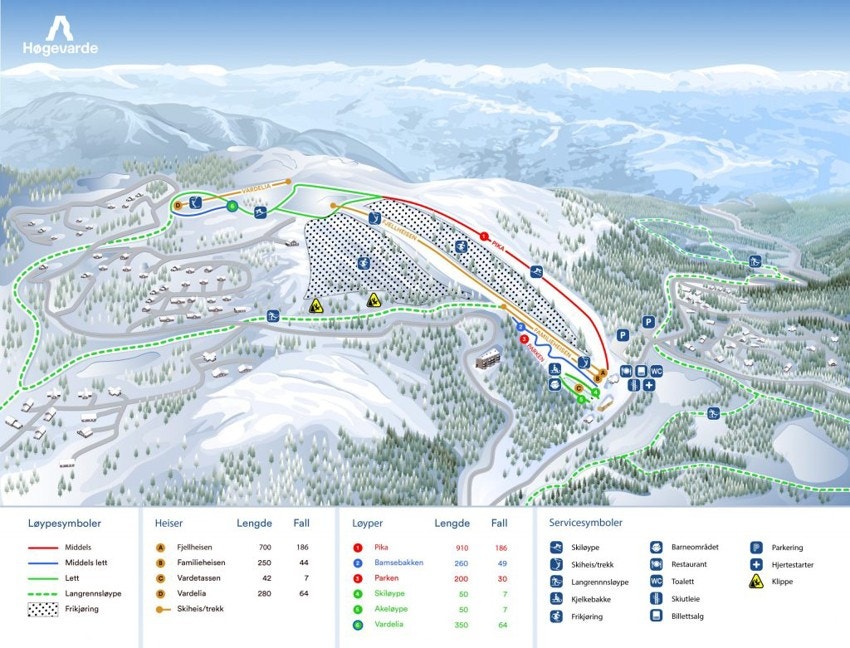 Kart over alpinanlegget ved Høgevarde. Galleribilde