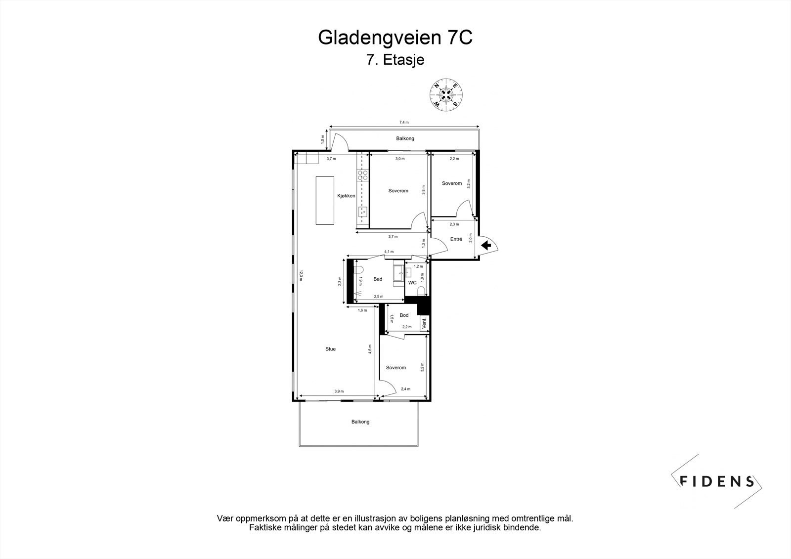 Alternativ plantegning med 3 soverom Galleribilde
