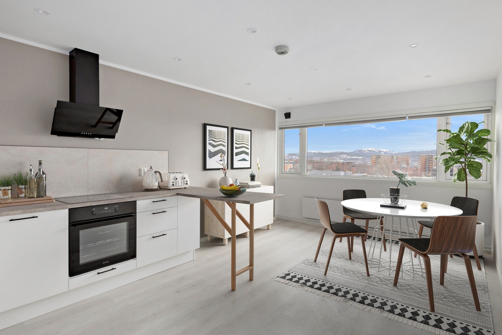 Velkommen til Brøsetvegen 186B - En oppgradert og arealeffektiv 2-roms i 6. etasje. (Bildet er digitalt møblert, og er ment for å illustrere muligheter i stuen.) Galleribilde