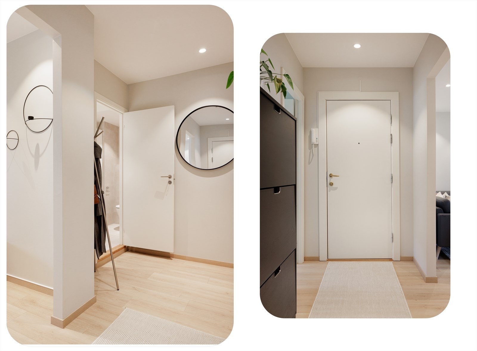 Det er plass til garderobeskap, skohylle eller knagger til å henge opp yttertøy. For ytterligere oppbevaring, har boligen to eksterne boder på hhv. 3,3 kvm og 1,6 kvm. Galleribilde