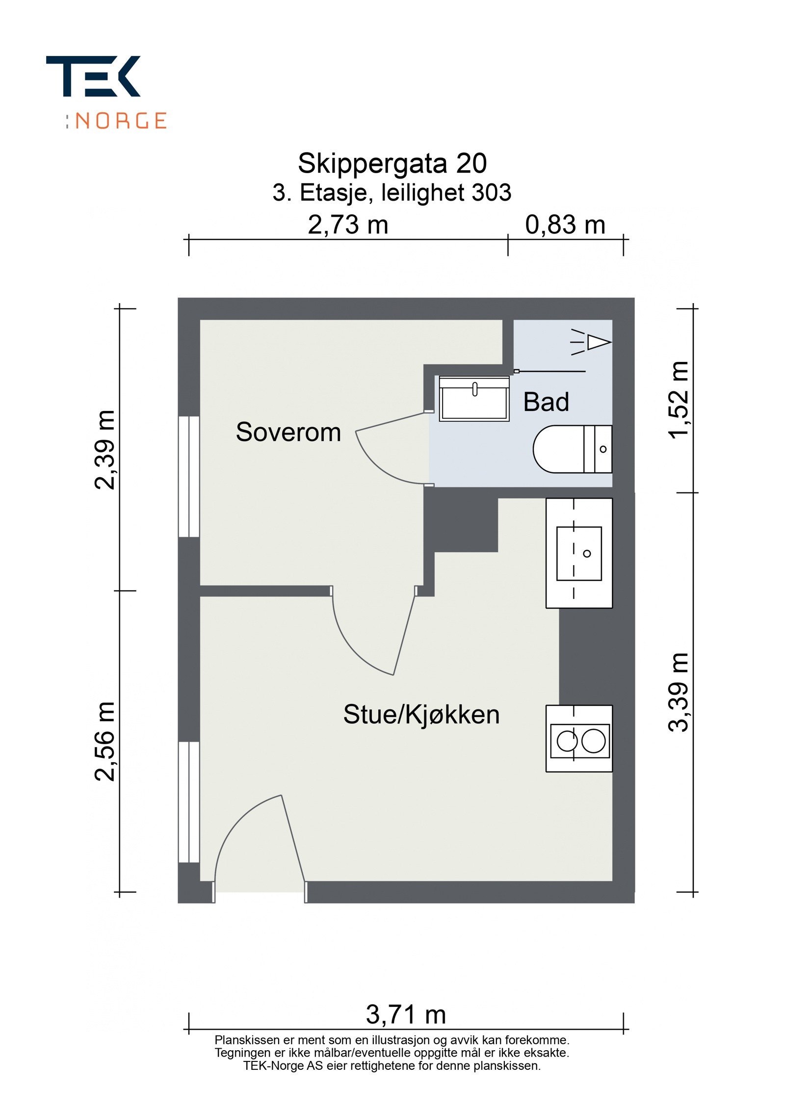 Floorplan letterhead - Skippergata 20 - 3. Etasje, leilighet 303 - 2D Floor Plan Galleribilde