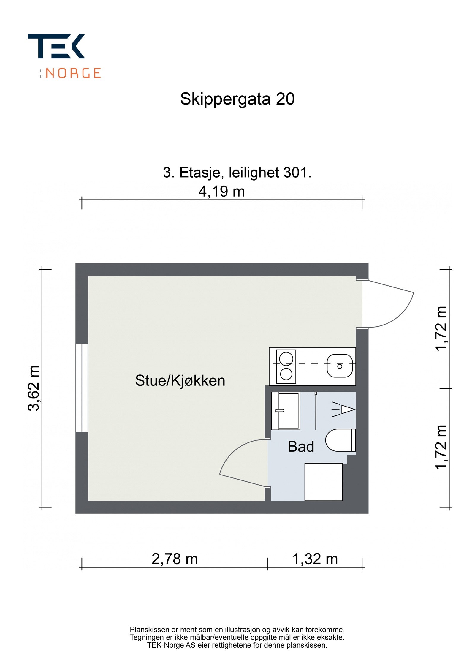 Floorplan letterhead - Skippergata 20 - 3. Etasje, leilighet 301. - 2D Floor Plan Galleribilde