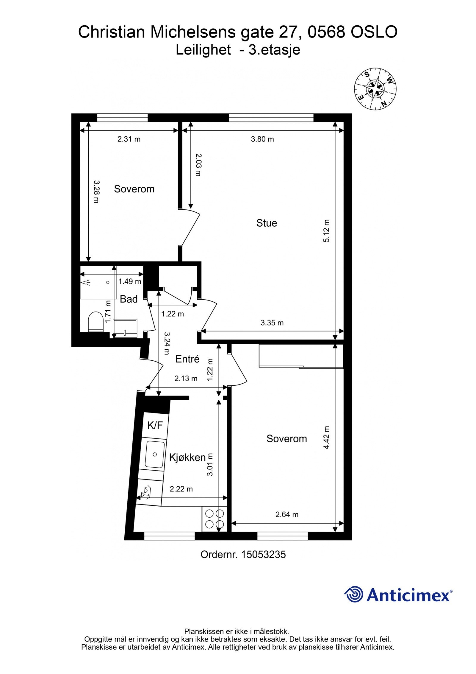 Med sin gode planløsning hvor du har kjøkken i eget rom og to romslige soverom, vil denne leiligheten passe for en familie, så vel som enslige, par og venner som kjøper sammen. Galleribilde