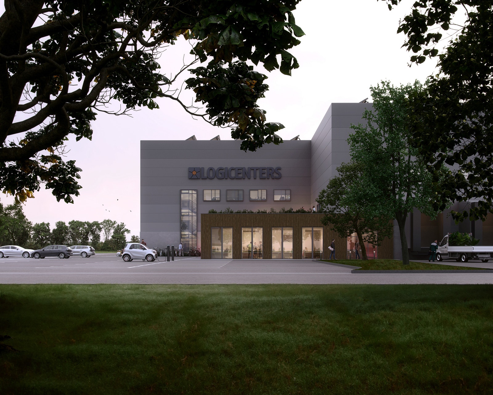 Illustrasjon av inngangsparti. Leietakers logo over inngangen Galleribilde