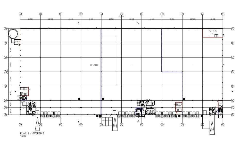 Eksempel på hvordan et flerbruker bygg kan deles opp. Det er plass til et slik bygg på tomten Galleribilde