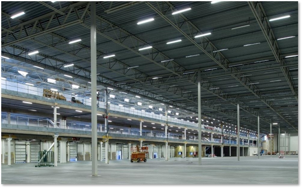 innvendig bilde med dobbel messanin for økt effektivitet og lavere leie Galleribilde