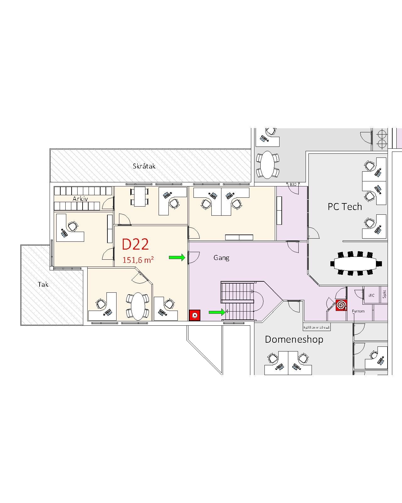 L7 2. etg. sør Fargede områder er ledige (lilla er fellesareal) Galleribilde