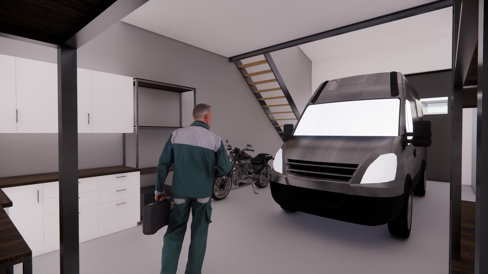 Illustrasjons bilder: Under mesanin. Perfekt til bedrift, lager og hobby Galleribilde