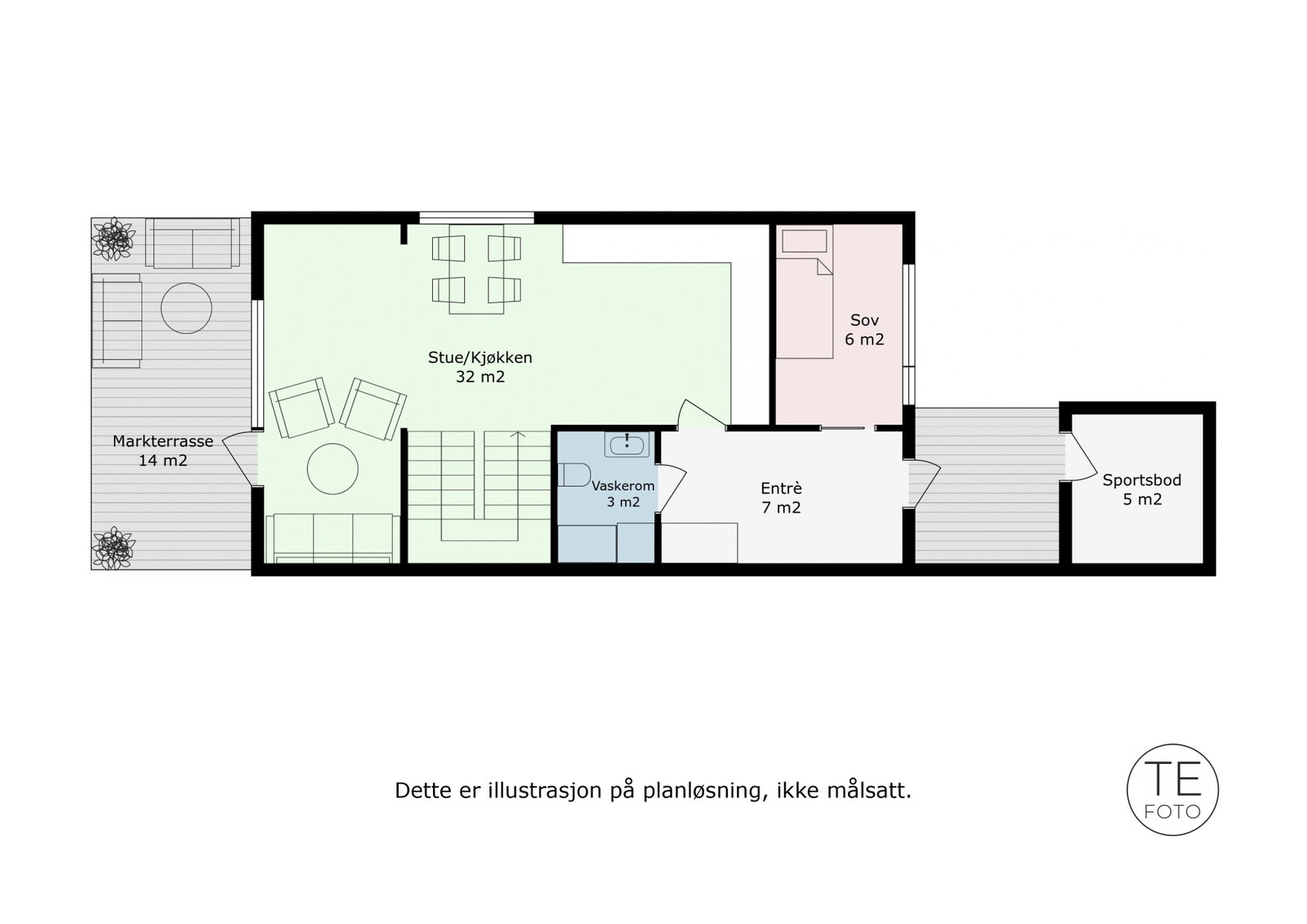 1. etasje. Alternativ 2 med 4 soverom. Galleribilde