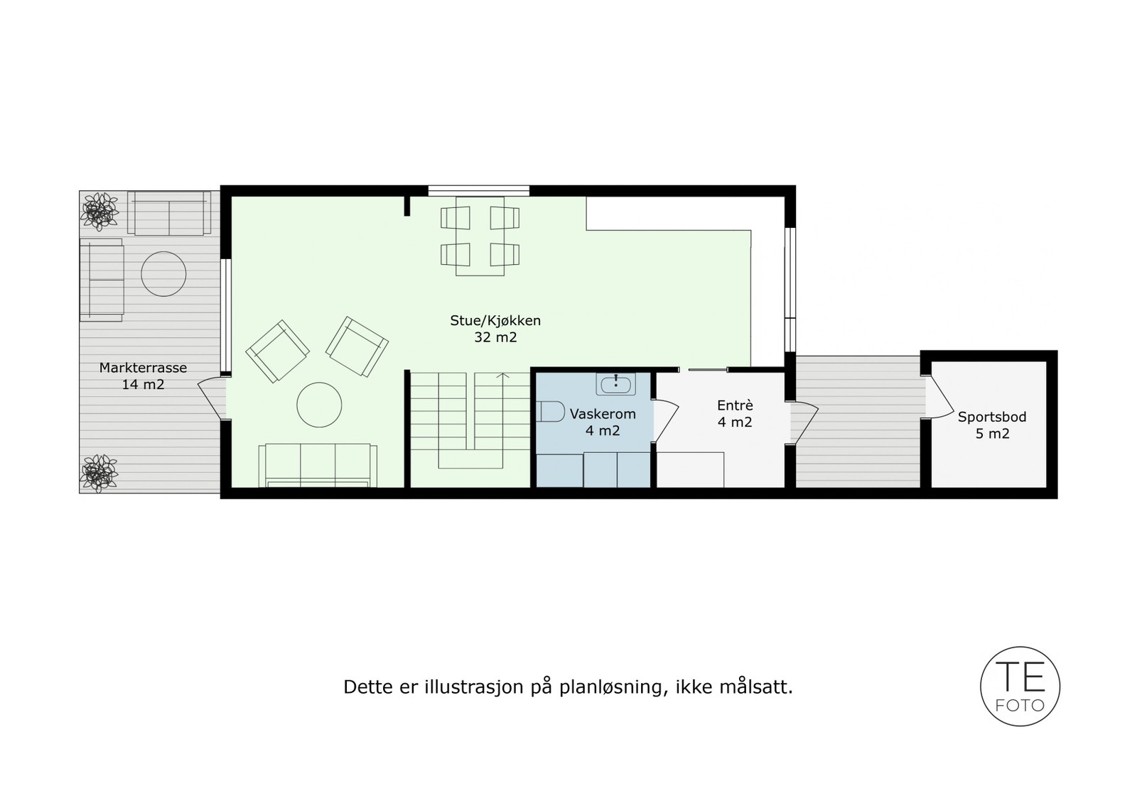 1 etasje. Alternativ 1 med 3 soverom. Galleribilde