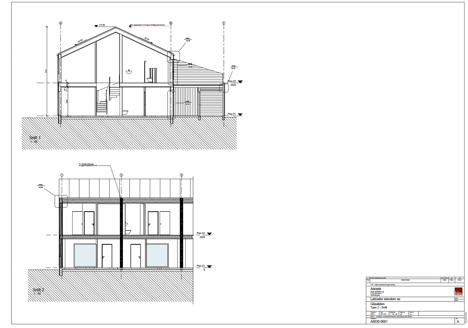 Snitt. Legg merke til god takhøyde i 2 etasje. Galleribilde