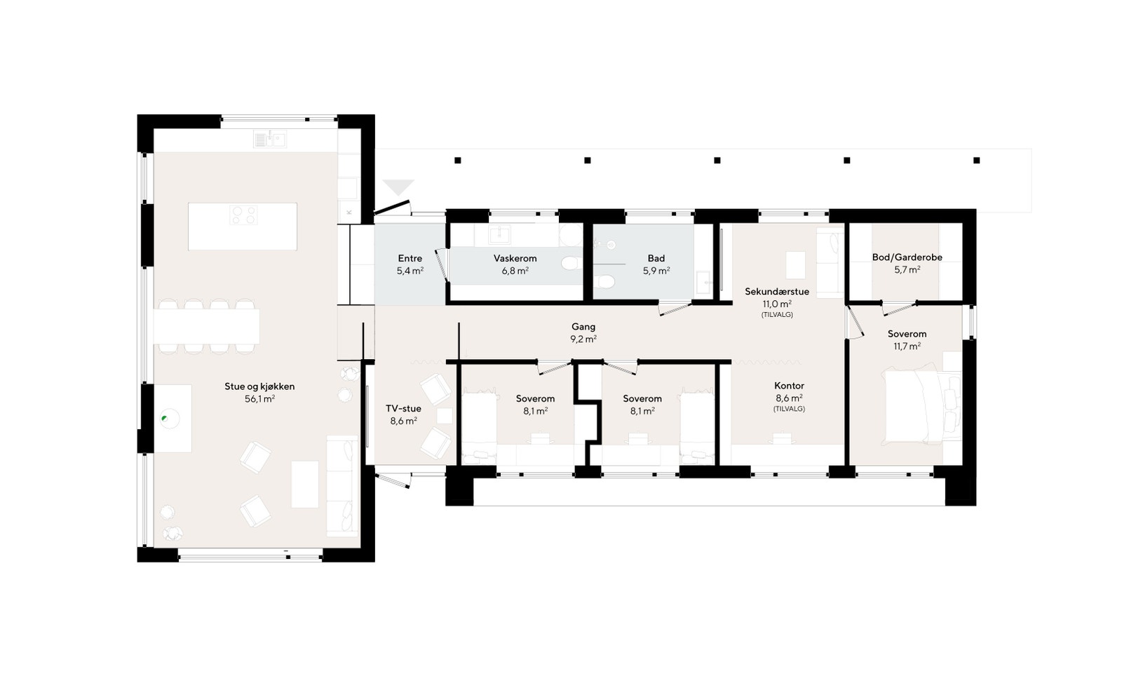 Planoversikt for oppgradert hus på 150 m2. Galleribilde