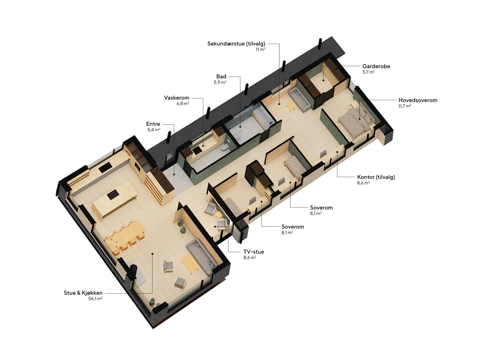 Planoversikt for oppgradert hus på 150 m2. Galleribilde