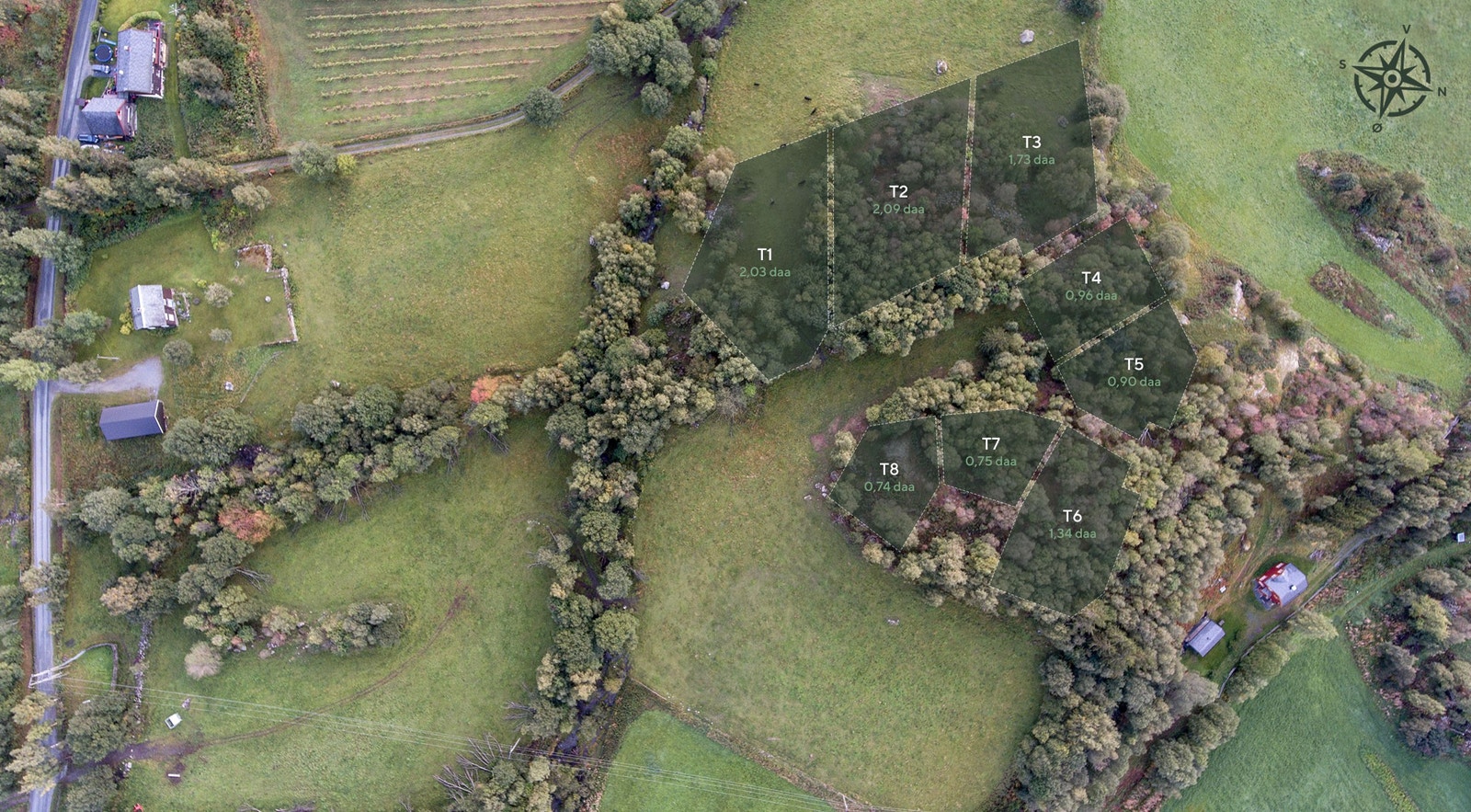 Oversikt over tomtene i Klukkagrende i terreng Galleribilde