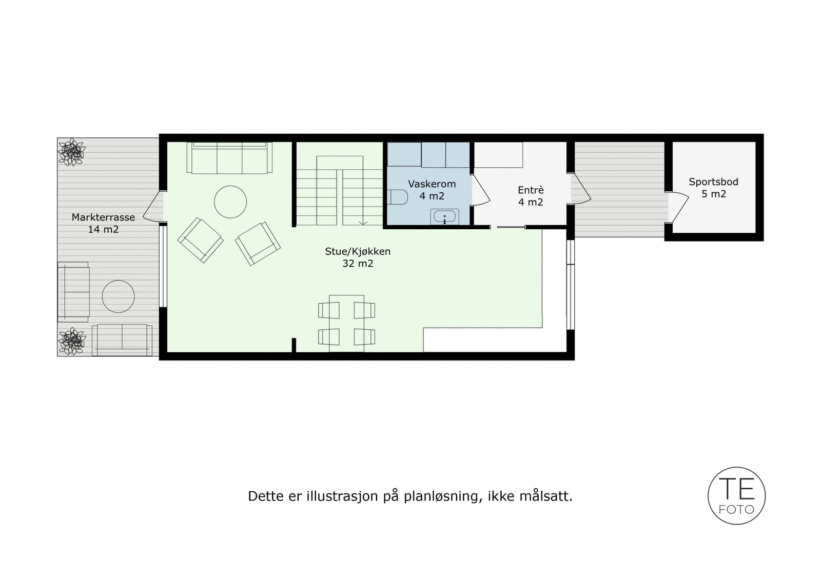 1 etasje. Alternativ 1 med 3 soverom Galleribilde