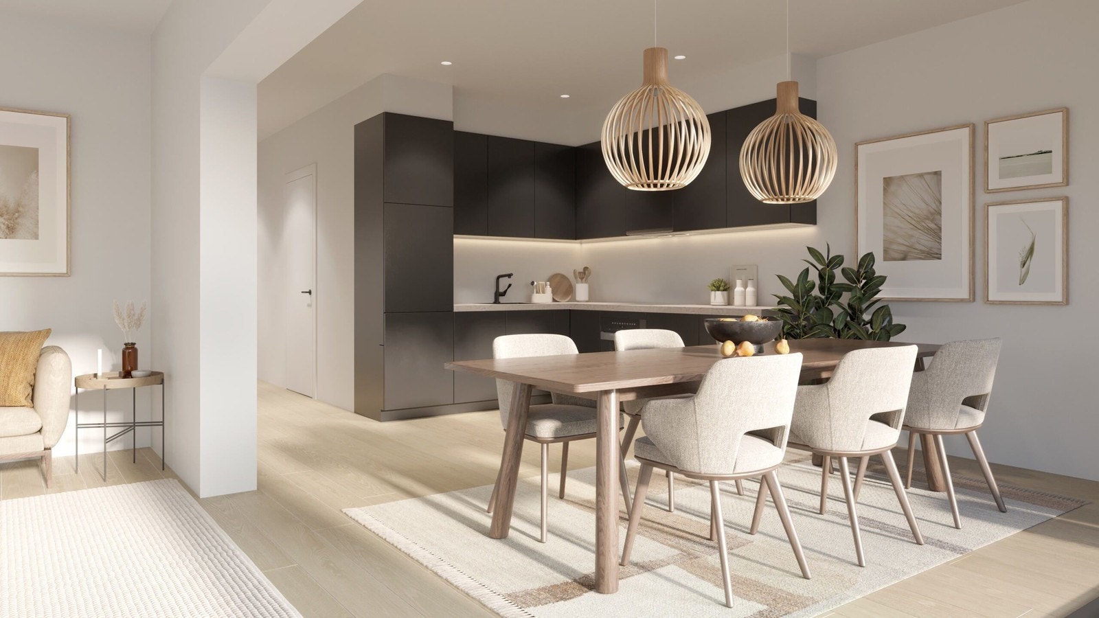 Leilighetene får gode og smarte planløsninger. Store vindusflater slipper inn rikelig med lys Galleribilde